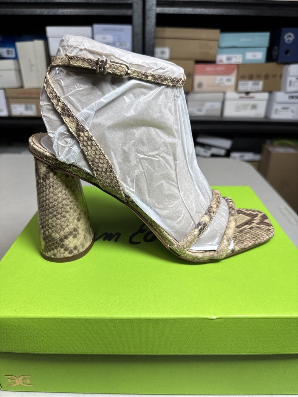 Women's 10 Sam Edelman Kia Heeled Sandal, Light Oak Multi Snake skin